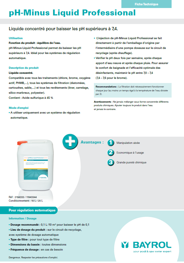 FICHE TECHNQUE BAYROL PH MINUS